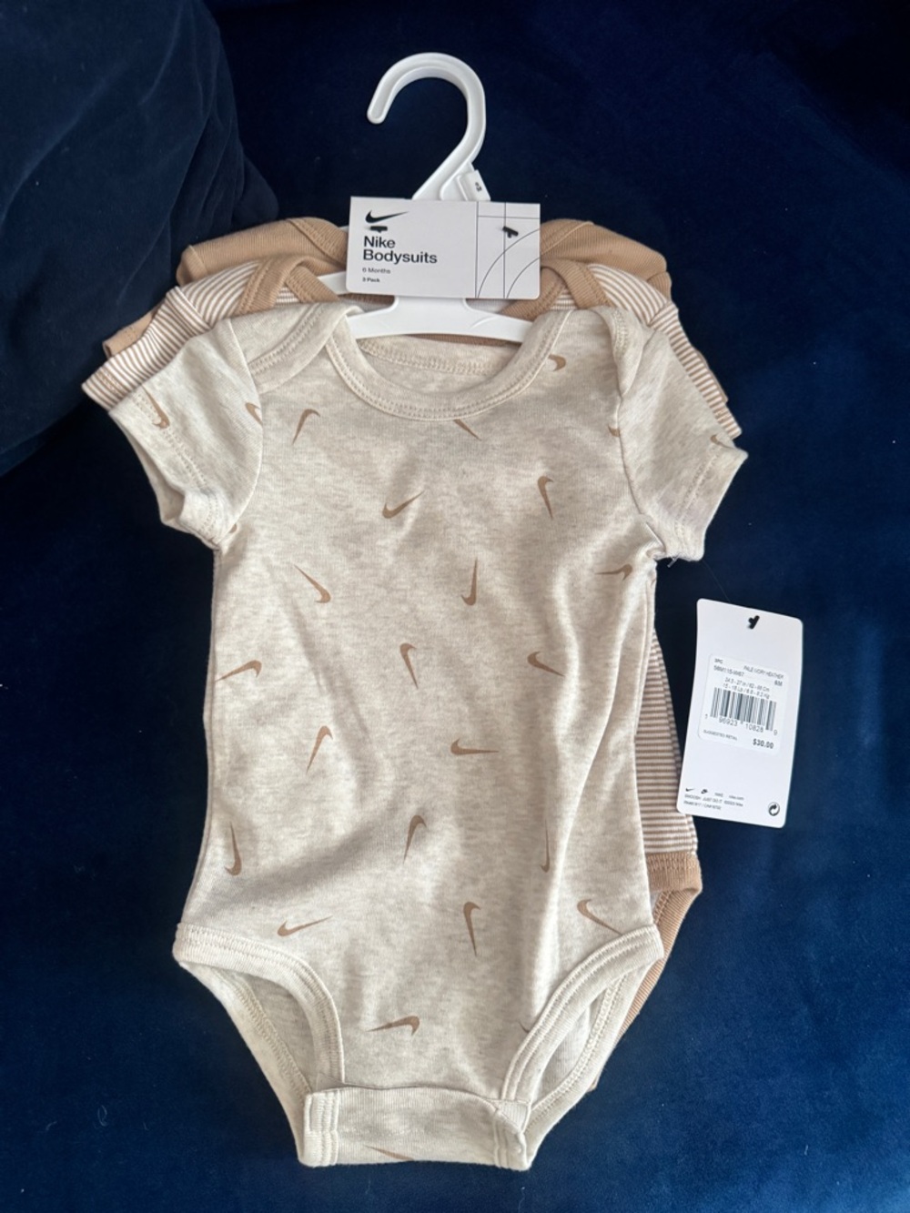 Nike Neutral Beige Baby Bodysuit Set with Tan Swoosh